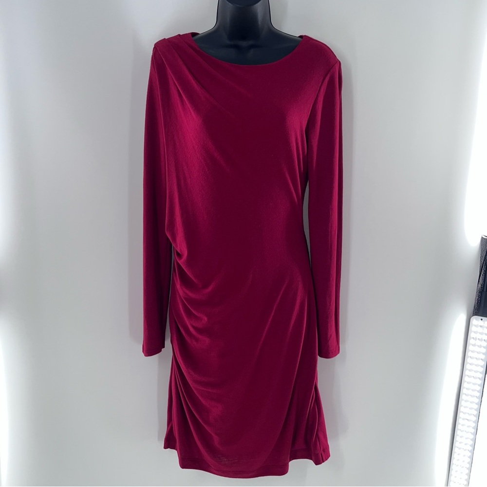 Banana Republic Elegant Long Sleeve Ruches and Draped Red Midi Dress-Size M